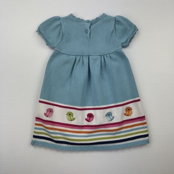 Gymboree Girls 4T Knit Sweater Dress Blue Birds Rainbow Stripe 100% Cotton - Picture 4 of 9